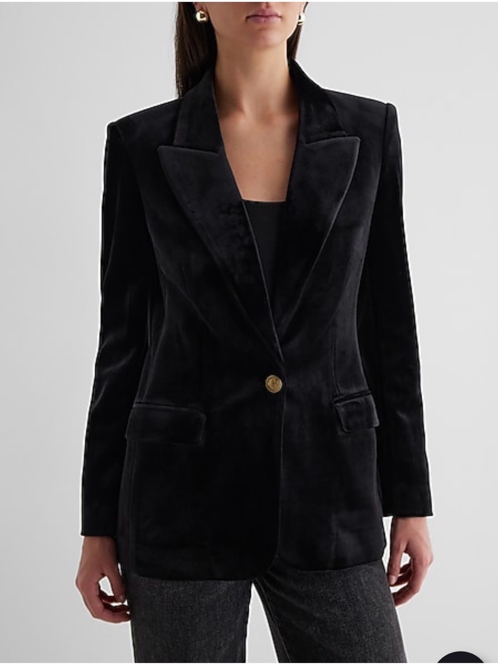 Express Classic Black Velvet Single-Button Blazer Jacket